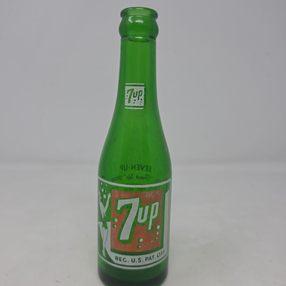 Vintage 7-Up Green Glass Soda Bottle 7oz Tampa FL Duraglas Fresh Up ACL 1948